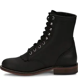 Women's Classic 7" Justin McKean Roper Boot - Bootlace Lace-Up Closure, Black Leather Footwear Shoe