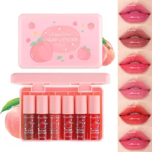6 Colors Lip Tint Stain Set, Fruity Lip Tint Gloss, Watermelon Lip Tint Lip Stain Plumping Lip Gloss Mini Liquid Lipstick, Multi-use Lip and Cheek Tint, Non-Stick Cup Lip Tint Makeup