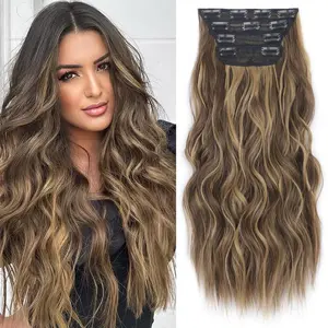 TikTokShopBlac Ponytail Claw Clip in Curly Hair Extensions 4PCS Long Wavy Synthetic Thick Hairpieces with Fiber Double Weft for Women Full Head Volume and Texture Clip Ins for Black Women