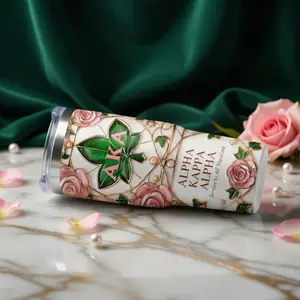 Alpha Kappa Alpha Tumbler with Handle – AKA Sorority Luxury Mug, Pink & Green Stainless Steel Cup, Perfect AKA Gift