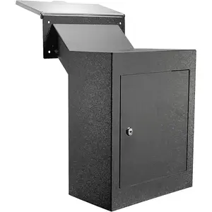 D9N-H - Through-The-Wall Drop Box with Rainproof Cover | Heavy Duty Through Wall Mailbox with 10-Inch Adjustable Chute | Rainproof Locking Drop Safe for Mail, Rent, Checks, Cash, and Keys
