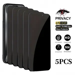 5 Pack Privacy Screen Protector for iPhone 17 16 15 14 13 Pro Max Plus 16E 17 Air Full Coverage Anti Spy Tempered Glass Film 9H Hardness No Bubbles Case Friendly Protective Protection