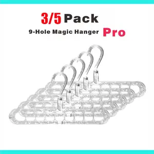 3/5-Pack Heavy-Duty Foldable Plastic Hangers Pro with 9 Holes - Anti-Slip, Space-Saving Clothes Organizer for Closet, Wardrobe, and Dorm Storage