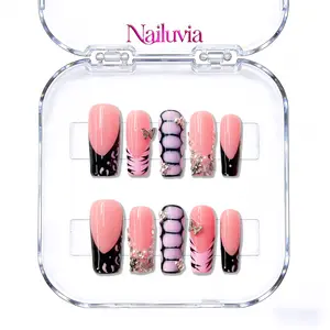 Nailuvia｜D076 1.2 Inch｜10PCS 100% Handmade Press-On Nails｜Reusable Colorful Art Acrylic Stylish｜Luxury Gothic Butterfly
