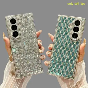 For Galaxy Z Fold 7 6 5 4 Pretty Bling Bling Glitter Cubic Dia  Grid Pattern Slim Hard Zipfold Jetfold Folder Cell Phone Case