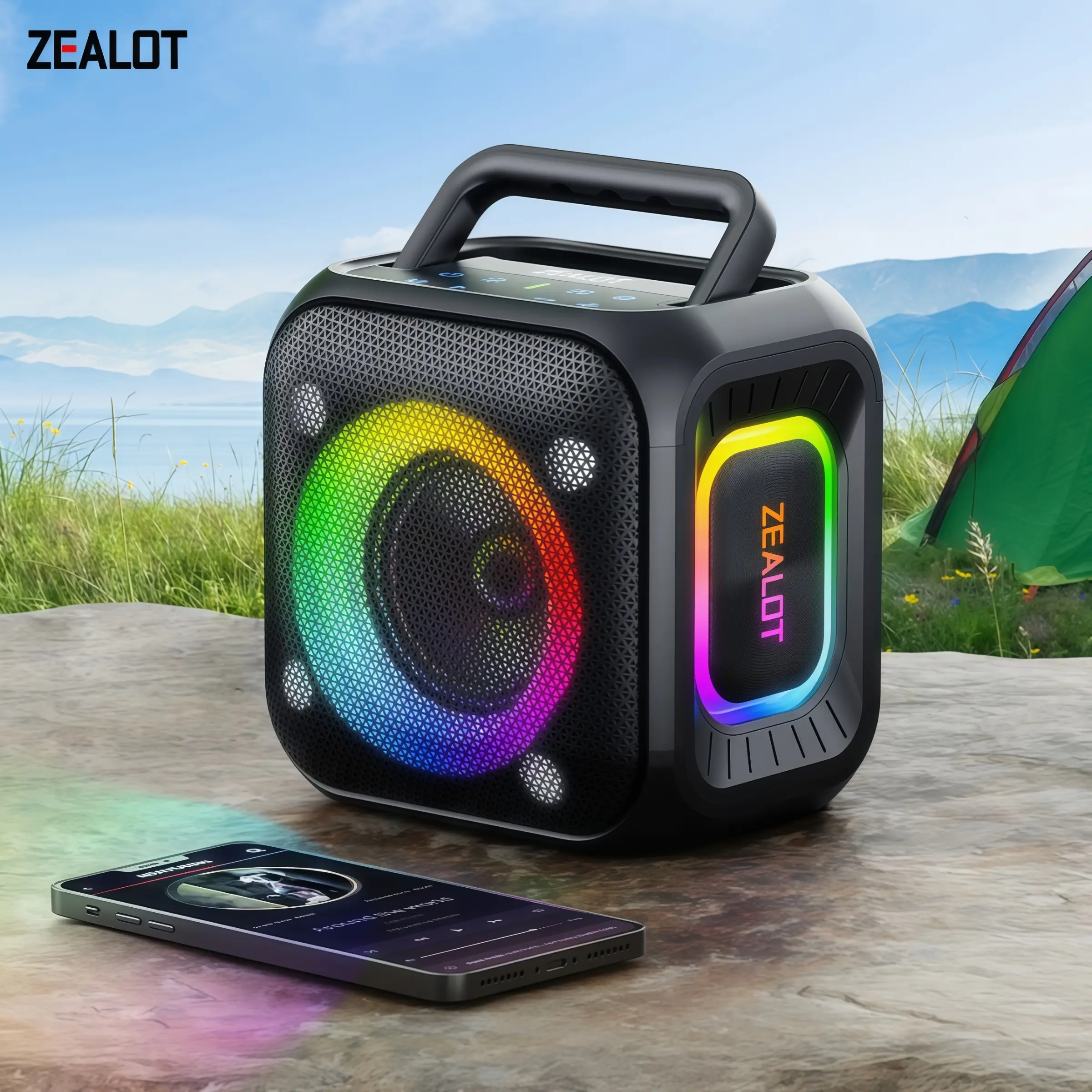 Zealot Portable Waterproof Bluetooth-compatible Speaker, Outdoor Wireless Speaker, 30W Loud Stereo Sound, RGB Lights, 6000mah Battery, TF/USB/aux Support, Home Outdoor Use