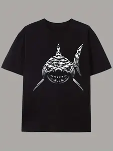 Creative Shark Swarm Men's T-Shirt 180g Pure Cotton Casual Illusion Fish Graphic Print Top for Summer Outdoor Daily Wear Cool Gift for Guys S-5XL