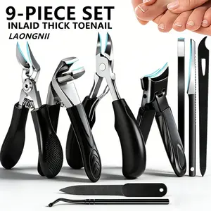 9pcs Professional Nail Clipper Set for Thick & Ingrown Nails, Heavy Duty Stainless Steel Pedicure Kit with Wide Jaw Opening