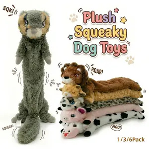 Dog Squeaky Toys No Stuffing 1/3/6 Pack Dog Toys Crinkle Dog Toys For Small Dogs Durable Dog Chew Toys Plush Cute Animals Natural Puppy Toys For Teething Pet Toys Squeak, Without Battery
