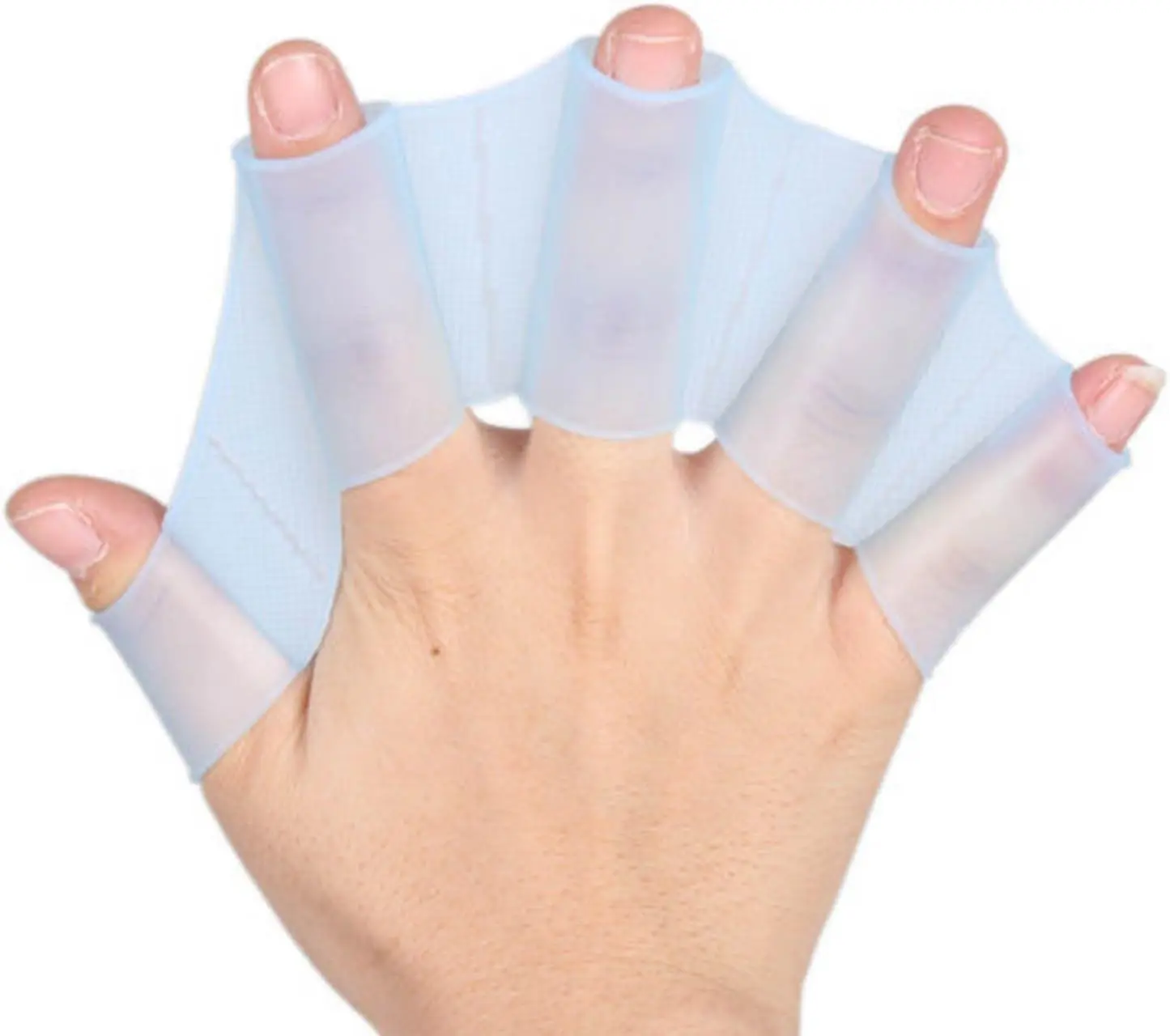 2Pcs Blue Silicone Swim Gear Fins Hand Webbed Flippers Training Glove, Hand Webbed Palm Finger Aquatic Training   for Men Women