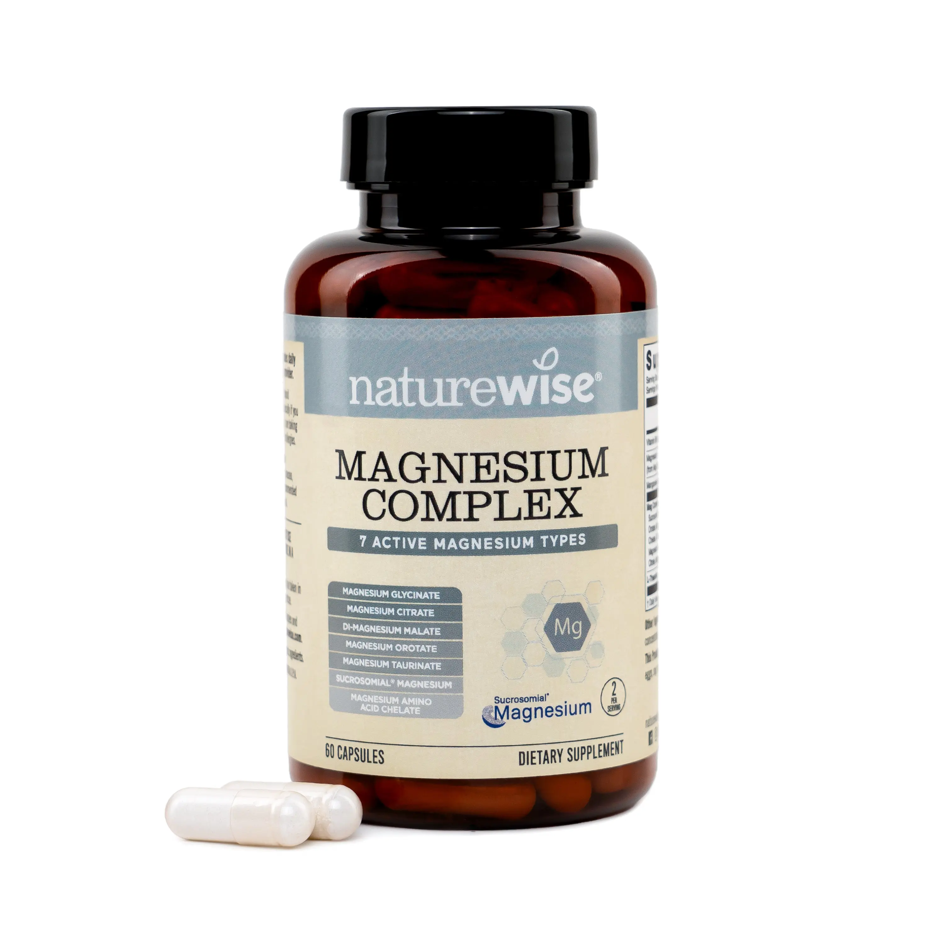 NatureWise - Magnesium Complex 500mg - 7 Type with Magnesium Glycinate, Citrate, Malate, Sucrosomial & More - Added L-Theanine - Sleep, Heart Function, & Muscle Support