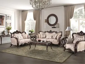 U532T-2PC 2 pc Royal classics Constantine cherry finish wood traditional style sofa and love seat set carved accents 18th century