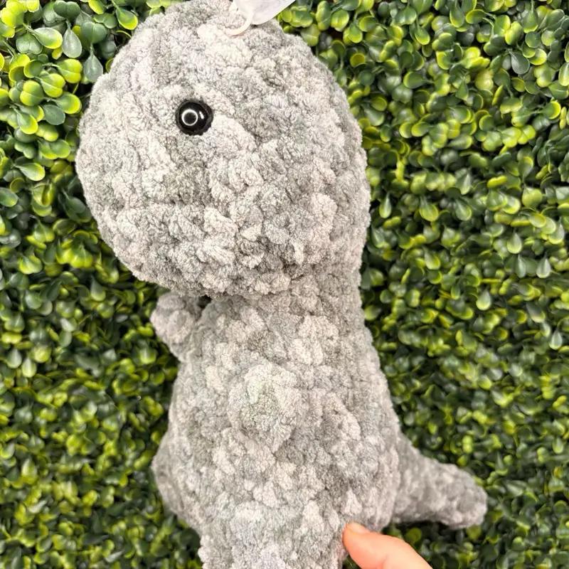 Handmade Amigurumi Crochet Dinosaur Plush -Gray Chunky Plush Yarn Stuffed Animal, Cute Gift for Kids