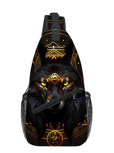Zodiac Wolf Pattern Full-Panel Print Zipper Fanny Pack Chest Bag Bum Bag