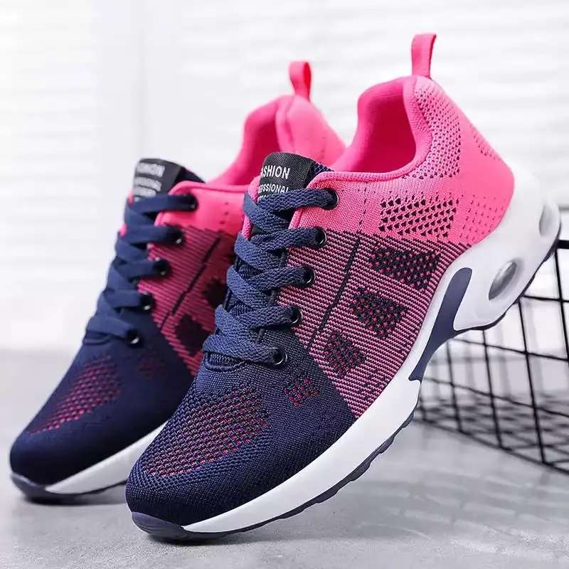 Women's Gradient Knit Air Cushion Sneakers - Lightweight Breathable Mesh Gym Training Shoes, Non-Slip Abrasion-Resistant Bouncy Sporty Chic Pavement Casual Trainers