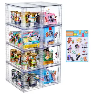 VTOPMART 12'' Stackable Pet Storage Drawers,Sliding Bins for Organizing Cat/Dog Food Cans, Treats & Toys, Dustproof, Transparent,Stackable to Save Space, Bonus Cute Stickers Included