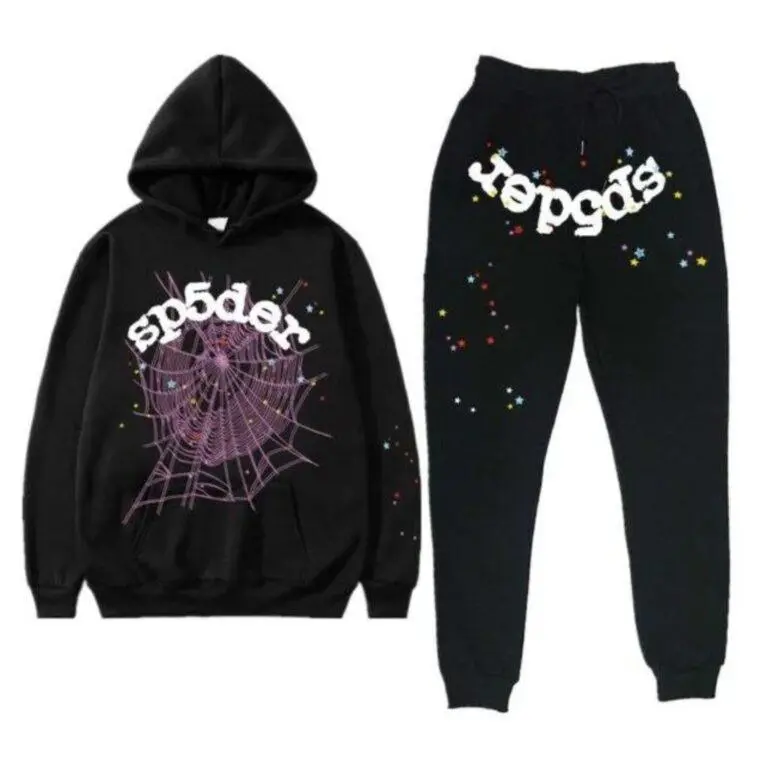"Sp Web Graphic Hoodie & Sweatpants Set for Men & Women – Oversized Streetwear Pullover Hoodie with Jogger Pants, Casual 2-Piece Tracksuit "