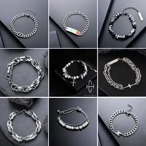 Bracelet Men's Titanium Steel No Fading Versatile High Sense Trendy Best-Selling Accessories Women's Simple Personality Retro Hip Hop Accessories