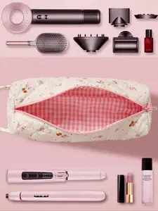 Floral Bowknot Quilted Hair Dryer Storage Bag, Leopard-Print Hair Curler Bag, Travel Portable Hair Tool Organizer, Makeup Pouch for Curling Iron, Hair Clips, Straightener, Travel Cosmetic Bags