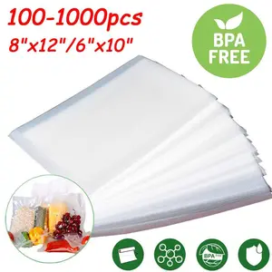 Meal Prep Essentials Vacuum Sealer Bags, BPA Free Embossed Food Saver Alternative, Commercial Grade Precut Vacuum Seal Pouches 6x10 8x12, Heavy Duty Embossed Bags for Sous Vide Cooking Freezer Storage Kitchen Organization, 100-1000 Count Available