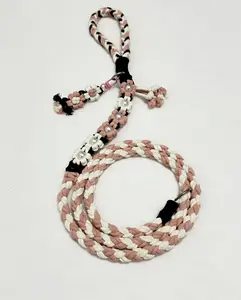 Heavy-Duty Hand braided Cotton Dog Leash - Soft Durable & Free NY Shipping for Pups Comfortable & Safe for All Breeds Adjustable Stainless Steel Martingale Collar