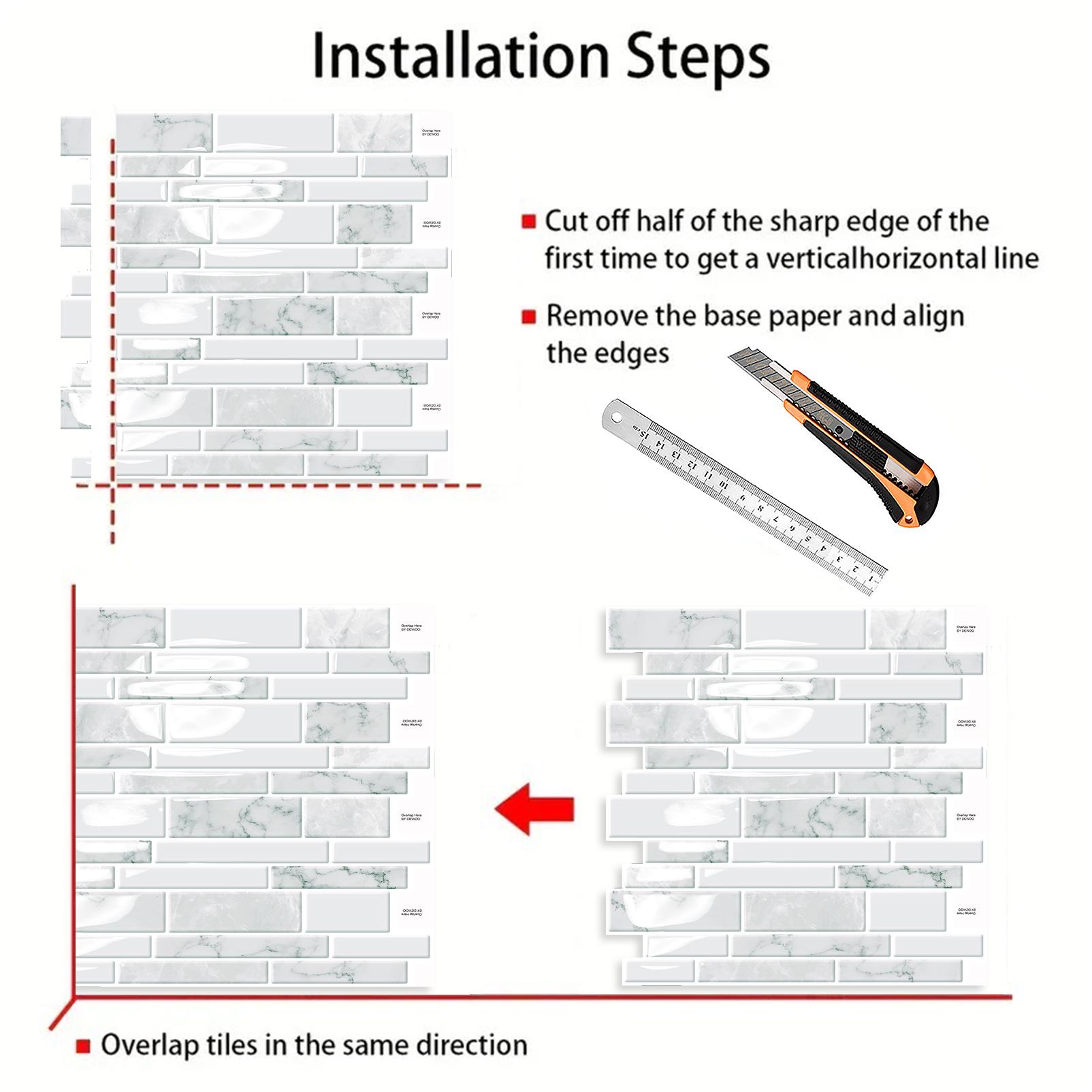 DEWOO Marble-Pattern Self-Adhesive Wall Stickers, Grid-Pattern Wall Appliqués, 3D Wall Tiles (Peel-and-Stick) — Suitable for decorating kitchen backsplashes, bathrooms, and laundry rooms. Delivers a premium, sophisticated aesthetic. DEWOO Marble-Pattern Self-Adhesive Wall Stickers, Grid-Pattern Wall Appliqués, 3D Wall Tiles (Peel-and-Stick) — Suitable for decorating kitchen backsplashes, bathrooms, and laundry rooms. Delivers a premium, sophisticated aesthetic.
