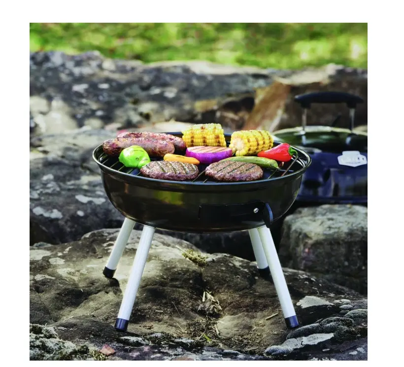 Portable 14.5-in Charcoal Grill, Black, Kitchenware Barbecue Combination Barbecue-Smoker