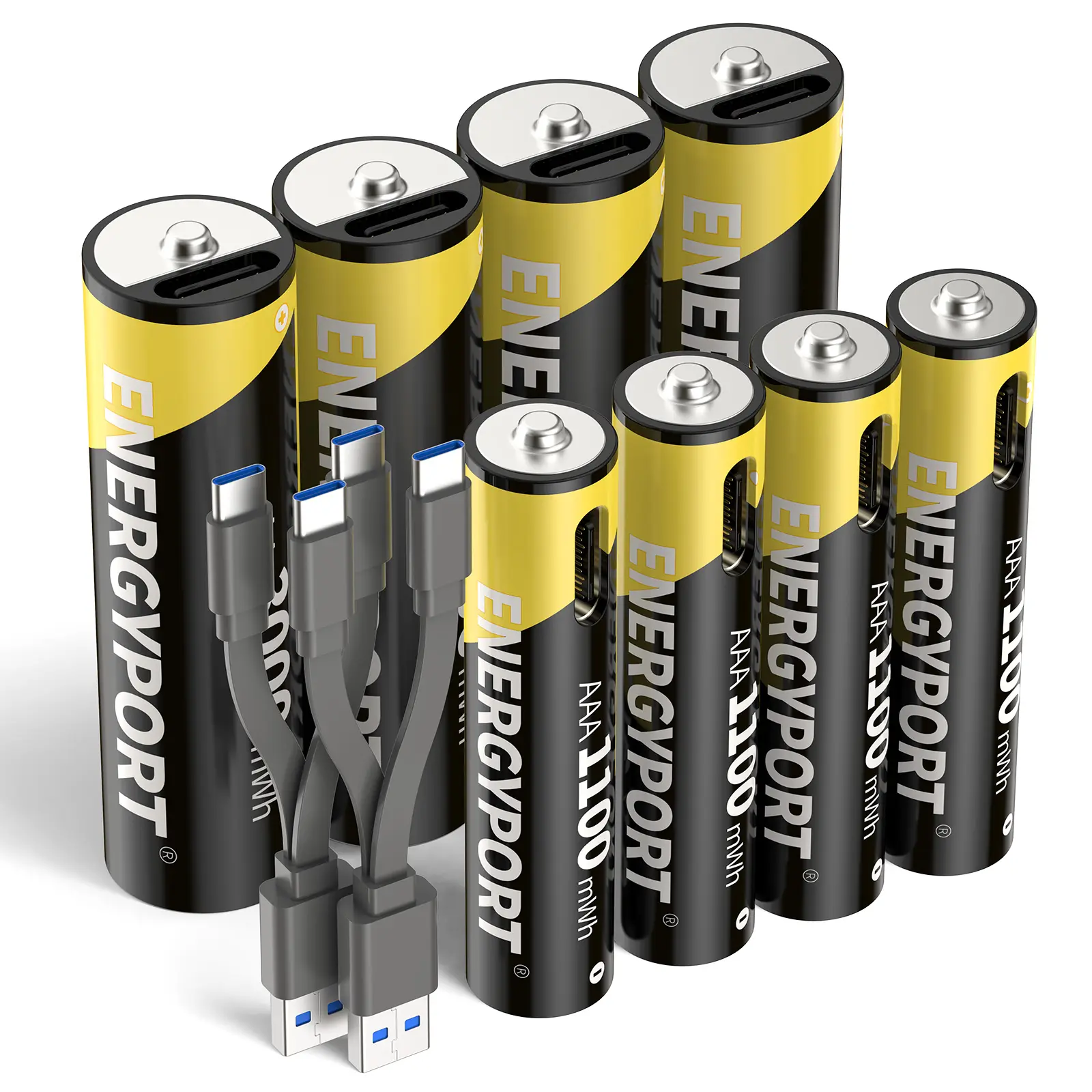 ENERGYPORT AA and AAA Combo Pack USB Rechargeable Batteries Lithium Double A and Triple A 1.5V with 2pcs USB-C Charging Cable, 8-Pack
