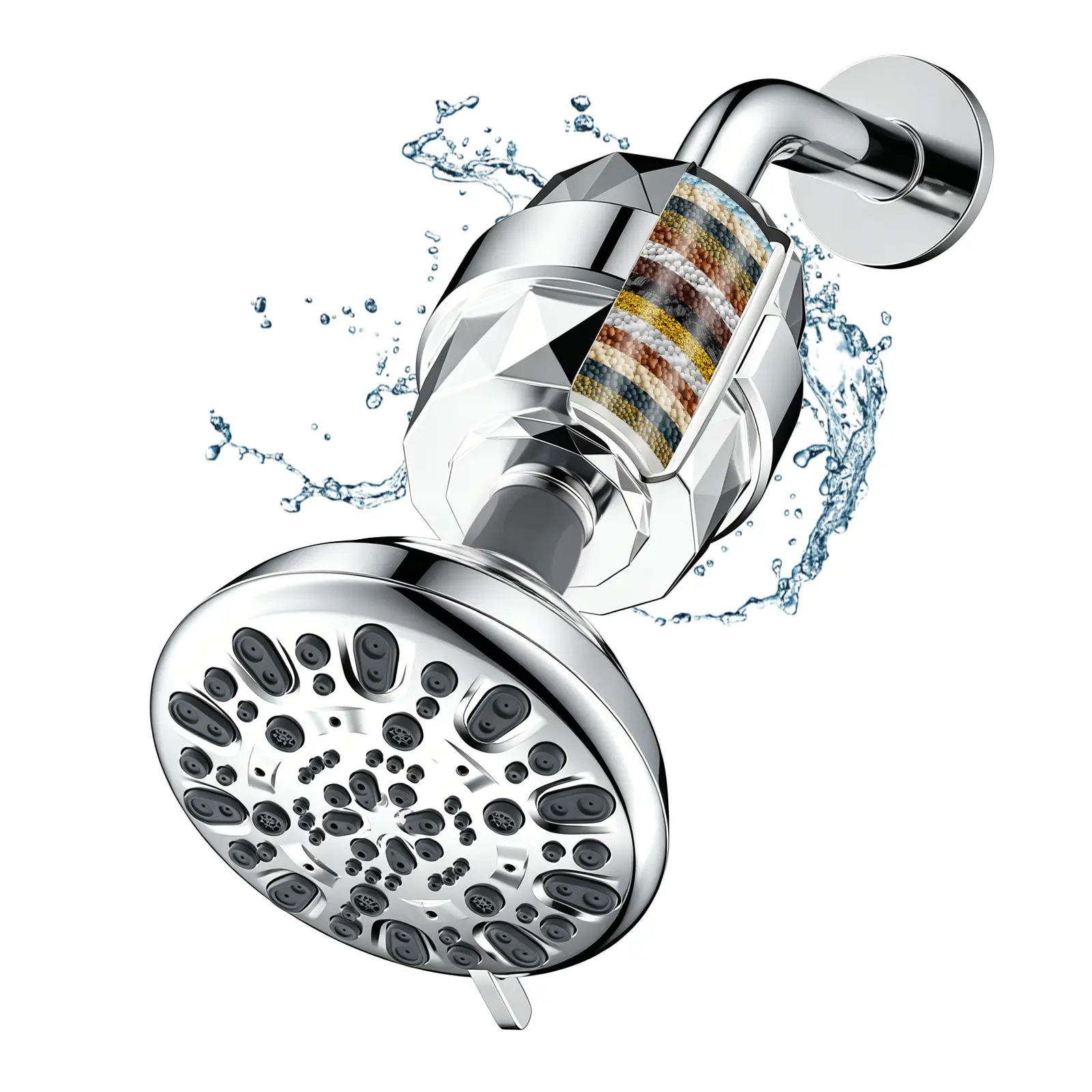 Hibbent Shower Head and 20 Stage Shower Filter Combo, High Pressure 7 Spray Settings Filtered Showerhead with Water Softener Filter Cartridge for Hard Water Remove Chlorine and Harmful Substances