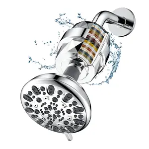 Hibbent Shower Head and 20 Stage Shower Filter Combo, High Pressure 7 Spray Settings Filtered Showerhead with Water Softener Filter Cartridge for Hard Water Remove Chlorine and Harmful Substances