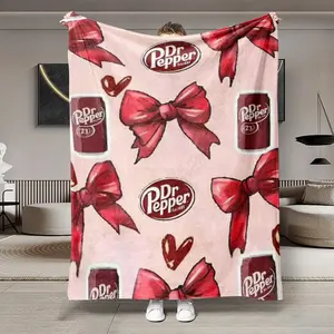 Trendy Plush Blanket with Bow Element, Soft and Cozy Blanket Throw for Sofa and Bed, Perfect for Drink Lovers and Sweet Cool Atmosphere