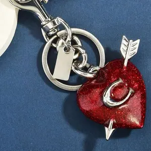 Heart Keychain with Arrow Charm for Bags and Keys Red Glitter Design Perfect for Accessories Alanhair23