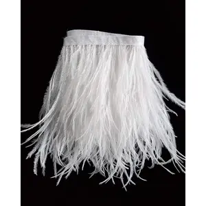 Happy feather 2 Yards 5-6inch White Ostrich Feathers Trim Fringe for DIY Dress Sewing Crafts Costumes Decoration