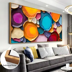 Wooden frame wall art: Colorful circular fusion - Framed wall painting 20 inches x40 inches - Canvas printed poster art, ready for hanging, suitable for living room, bedroom, office and home decoration