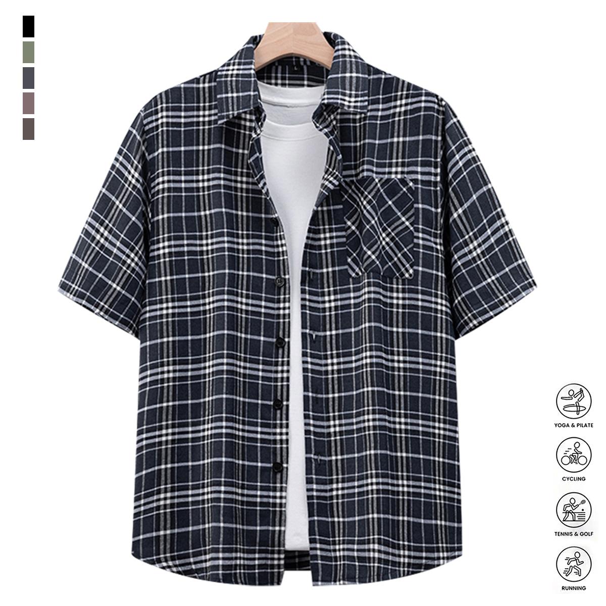 4PCS Men's Striped Casual Short Sleeve Beach Outdoor Shirt