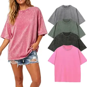 4-Pack Acid Wash Oversized T-Shirts, Unisex Heavyweight Cotton Tops with a Loose Fit, Casual Retro Streetwear for Everyday Wear