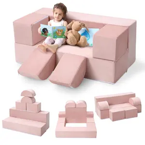 GARVEE Modular Play Couch Set: 6-Piece Foam Sofa for Playroom or Bedroom, Available in Pink, Dark Grey, and Navy Blue, with Removable Covers for Easy Cleaning and Versatile Configuration.