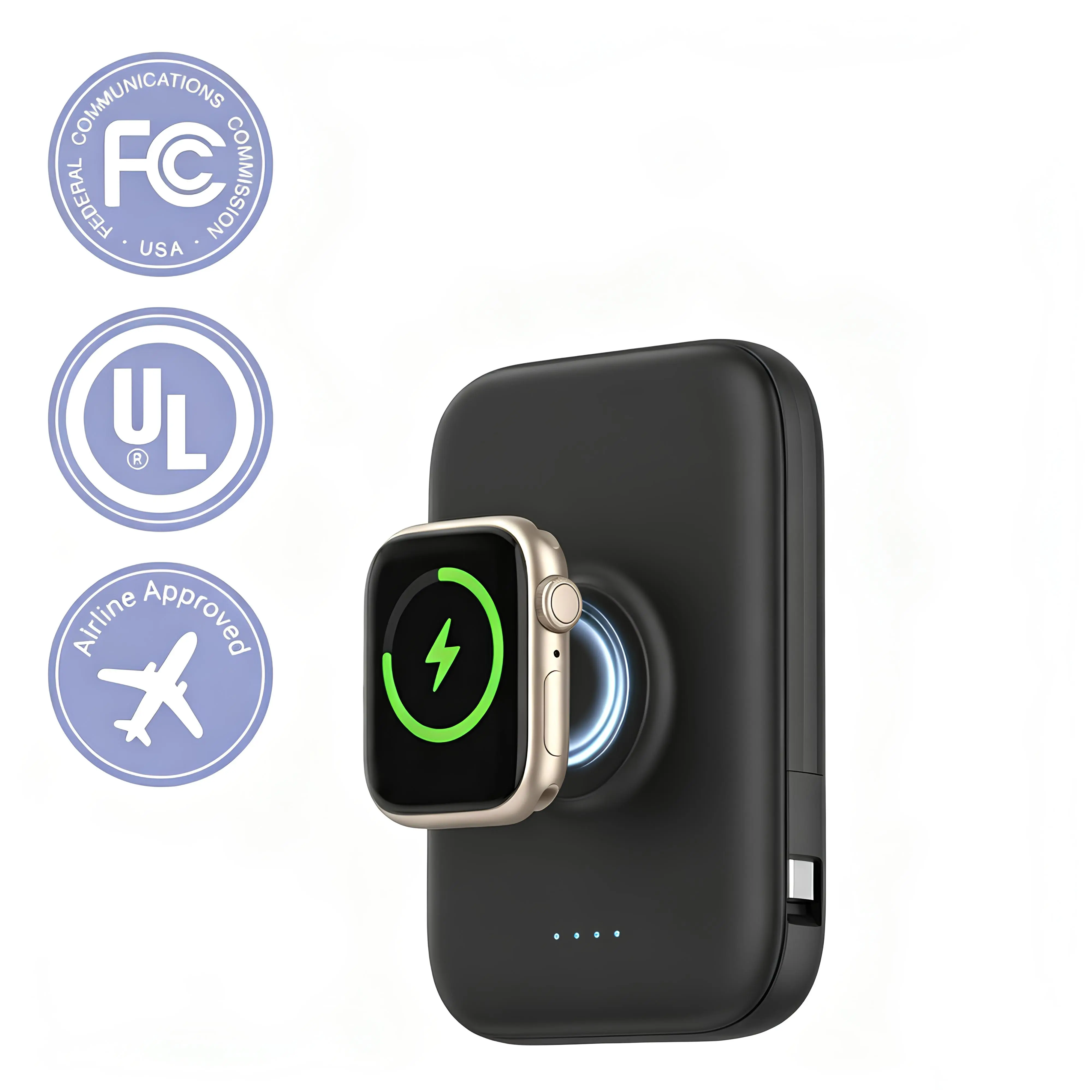 Nolanus 3-in-1 Mini Power Bank Charger, 5000mAh, Built-in Dual Cables, Compatible with Apple Watch, In-Stock Mobile Phone Accessory, Charging