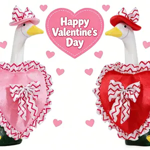 Valentine's Day Porch Goose Outfits Heart Valentine Goose Statue Outfit with Hat for 23" Lawn Cement Goose Valentines Party Costume for Outdoor Garden Patio Yard Lawn Art Decoration