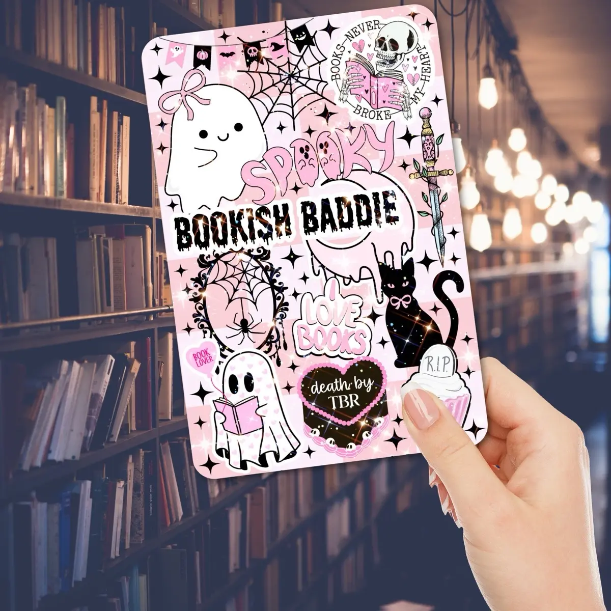 Pink Halloween Spooky Witchy Cardstock Case Insert for Kindle | Smutty Book Lover Gift | Bookish Stickers for E-Reader | Booktok | Morally Grey Aesthetic