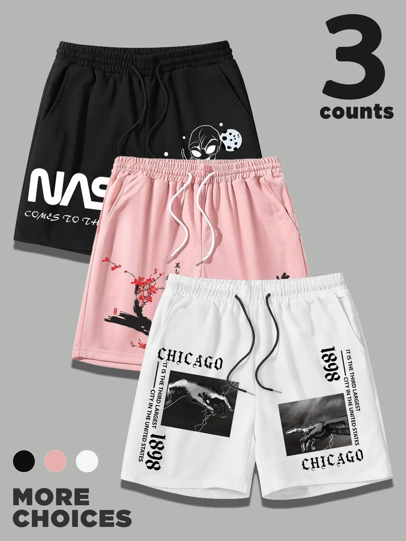 Unisex Men's Cherry Blossom Print Graphic Shorts, Casual Streetwear Regular Fit Shorts for Summer, Men's Bottoms for Daily Wear, Clothing