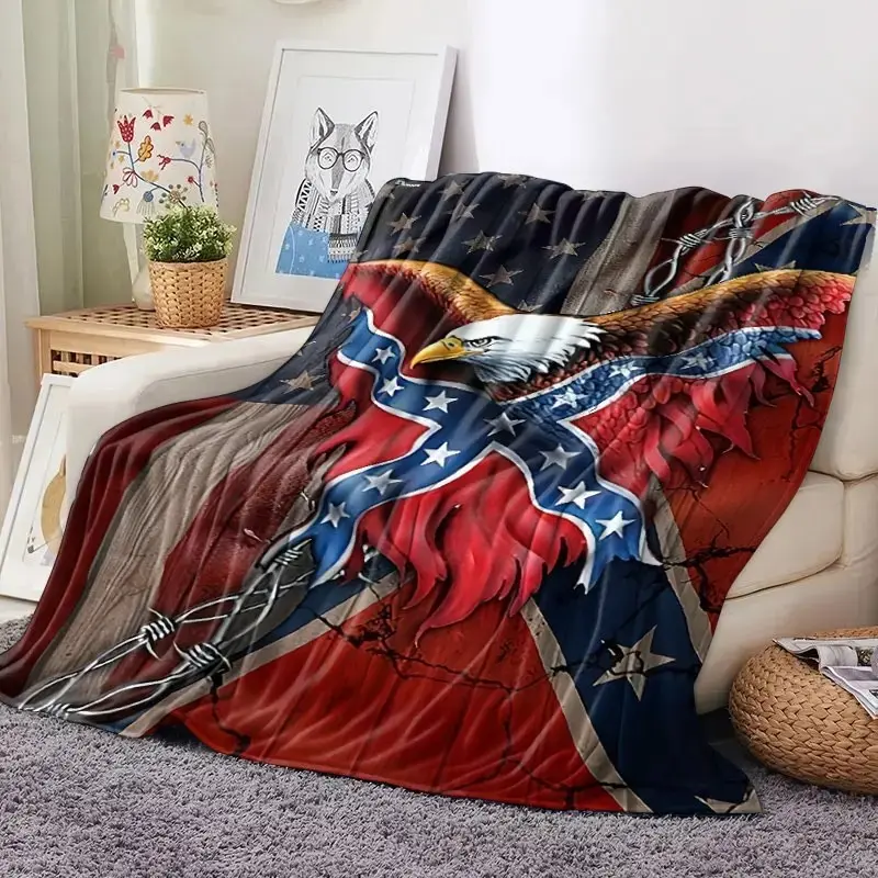 American Eagle Flag Pattern Thick Warm Comfortable Nap Blanket, Soft Flannel Throw, Cozy Flannel Throw, Retro American Style Unique American Touch Home Decor, Sofa Nap Blanket, Blanket for Couch, Travel Camping Picnic