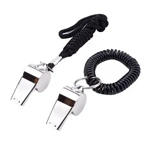 TIKA 2-Pack Metal Referee Whistles with Black Lanyards, High-Decibel Sports and Emergency Whistles