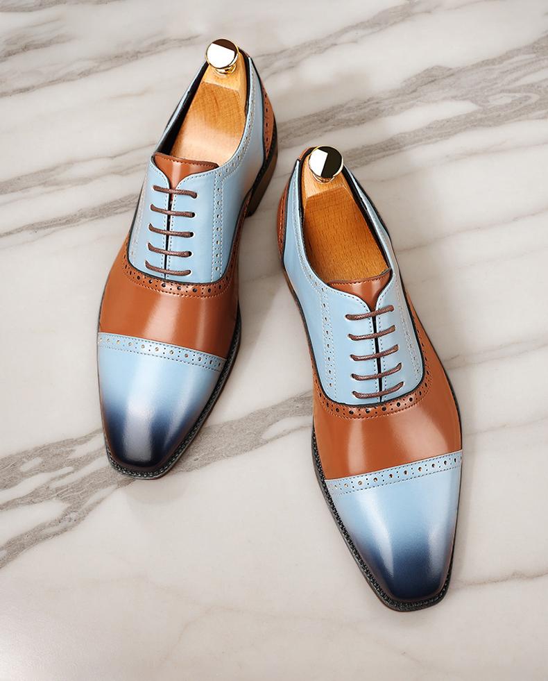 Men's Two-Tone Gradient Brogue Oxford Dress Shoes, Blue & Brown Formal Leather Shoes30820 Men's Two-Tone Gradient Brogue Oxford Dress Shoes, Blue & Brown Formal Leather Shoes30820