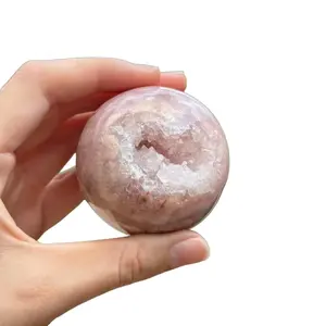 55mm+ Flower Agate Sphere with Shiny Geode – Natural Crystal Ball for Calming Energy, Self-Growth & Display – Unique Statement Crystal
