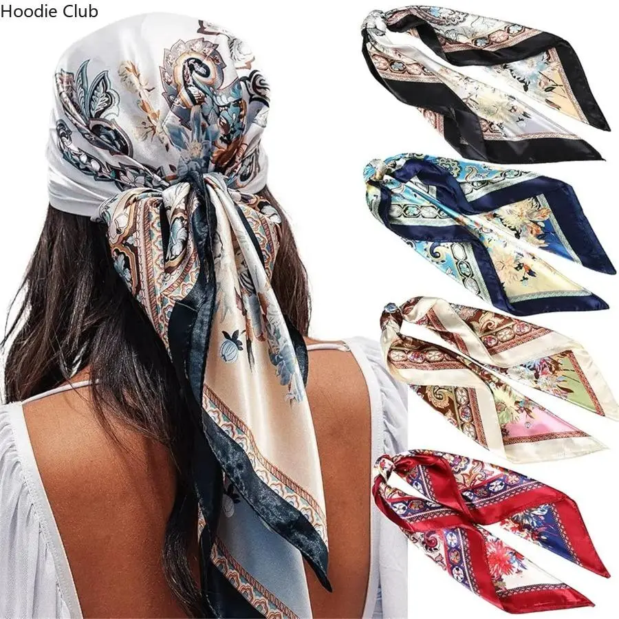 4-Piece 35'' Large Satin Square Head Scarf for Women Silk-Like Printed Scarf Hair Wrap Bandana Soft Kerchief Neck Scarf Sleeping Headscarf Hair Protection Fashion Accessories for Daily Wear Casual Outings Travel