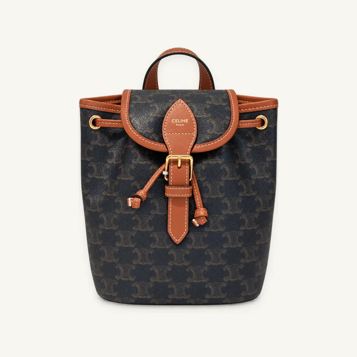 Pre-owned Celine Mini Folco Backpack in Triomphe Canvas and Tan Calfskin ZX144