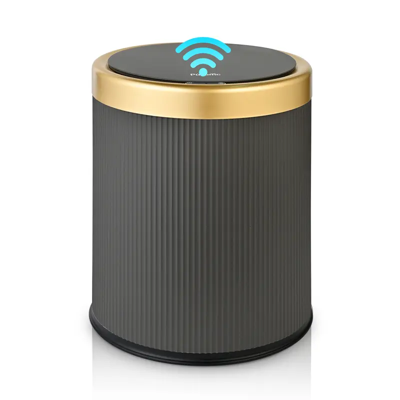 Pukomc Motion Sensor Trash Can 3.5 Gallon - Touchless Automatic Bathroom Bin with Lid, Odor Control Sealed Cover, Waterproof Slim Nordic Plastic Design with Wooden Legs for Kitchen or Diaper Use