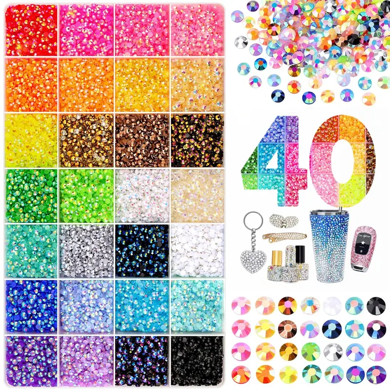 DIY Bedazzling Kit with 24 or 40 Grids Resin Rhinestones, Tweezers & Pick Up Pen, Bling Gem Kit for Crafts, Clothes, Shoes ,Nail Art&Accessories