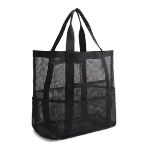 Extra Large Multi-Pocket Mesh Beach Tote Bag, Sand-Proof Breathable Heavy-Duty Shoulder Bag with Reinforced Handles for Beach, Pool, Gym, Grocery & Travel